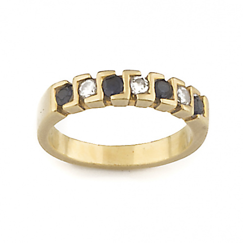 Sortija media alianza de brillantes y zafiros alternos en o