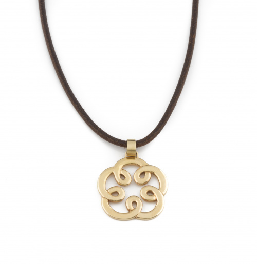 Colgante flor de TOUS en oro de 18K con cordón de cuero y c