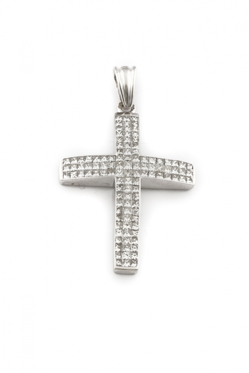 Cruz colgante con 108 diamantes talla princesa que suman 2 