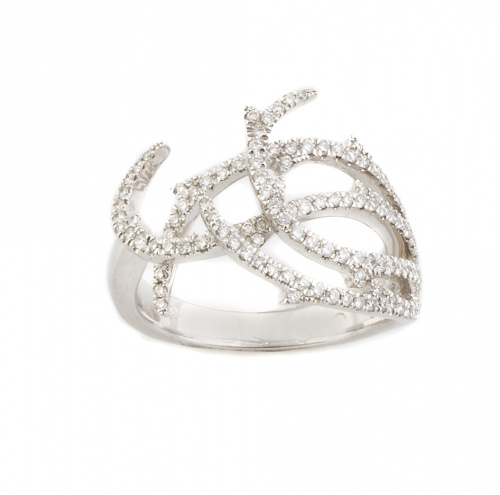 Sortija con ramas de brillantes entrelazadas en oro blanco 