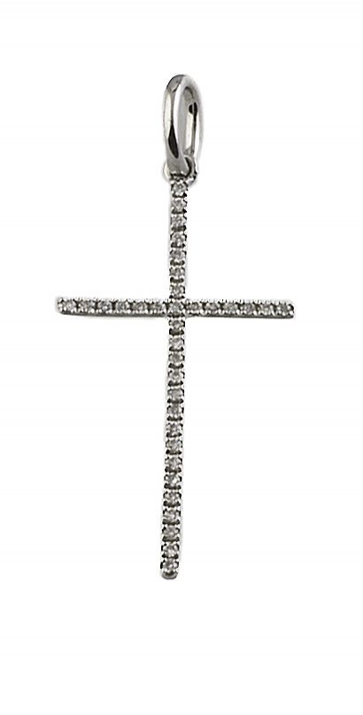 Cruz con brillantes en el frente de oro blanco de 19K