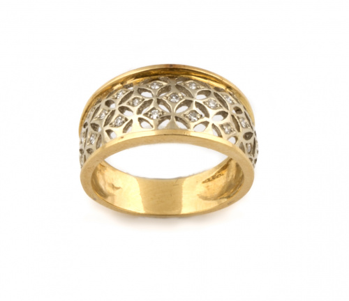 Sortija ancha calada con diseño de celosía de brillantes en