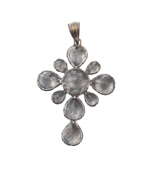 Cruz colgante portuguesa de cristales de roca facetados en 