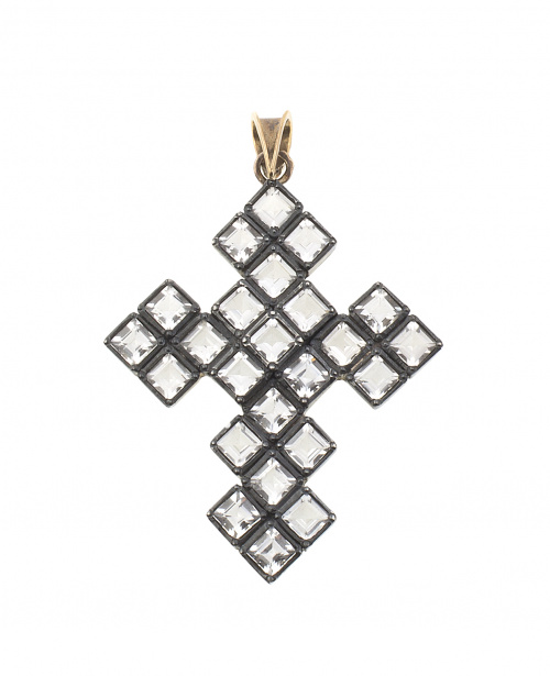 Cruz colgante portuguesa de cristales de roca romboidales e