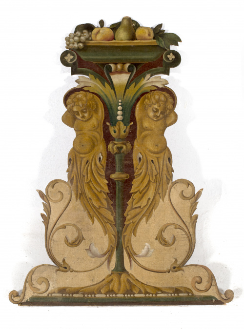 Pareja de paneles policromados con dos “Putti” afrontados s