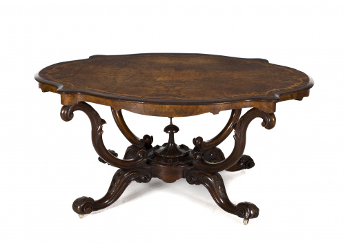 Mesa de centro victoriana en madera de nogal y raiz de noga