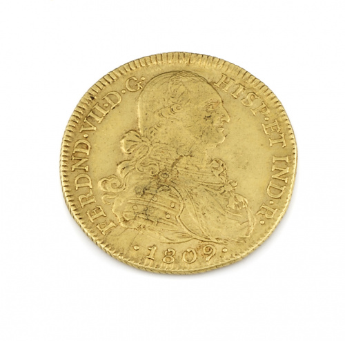 Moneda de 8 escudos de Fernando VII 1809 Nuevo Reino J.F