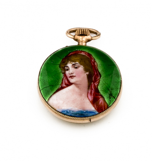 Reloj Lepine de señora suizo ff s.XIX en oro de 18K y esmal