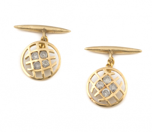Pareja de gemelos circulares con cuatro diamantes sobre rej