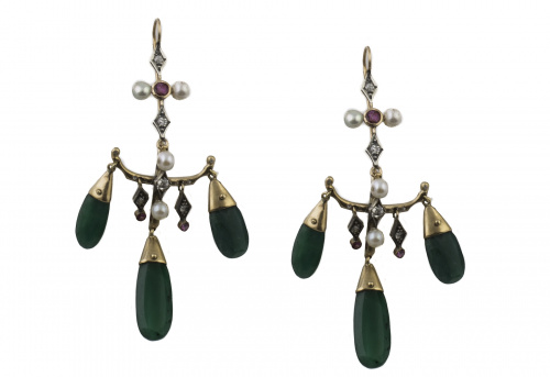 Pendientes largos de diseño tipo chandelière con tres gotas