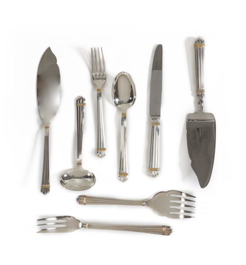 Cubertería Aria, en plateado y dorado. Christofle, S. XX.