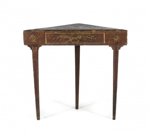 Consola esquinera Carlos IV en madera tallada, policromada 