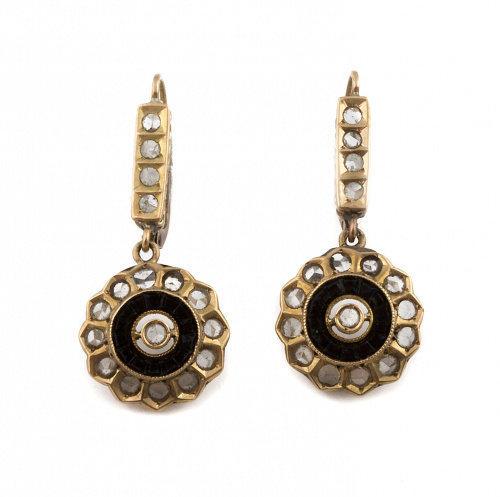 Pendientes largos de pp. S.XX con con rosetones de zafiros 