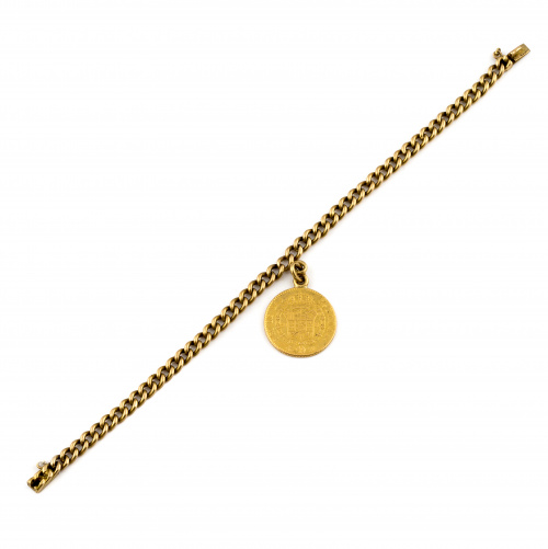 Pulsera de eslabón barabado en oro amarillo de 18K. con mon