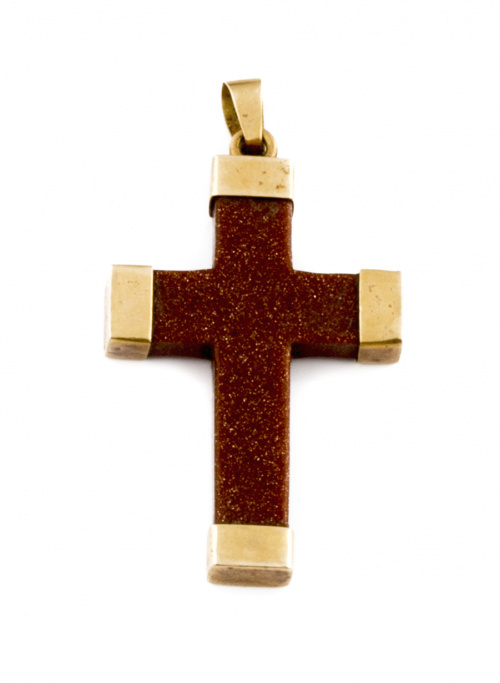 Lote de tres cruces de cuarzo azul, aventurina dorada y ága