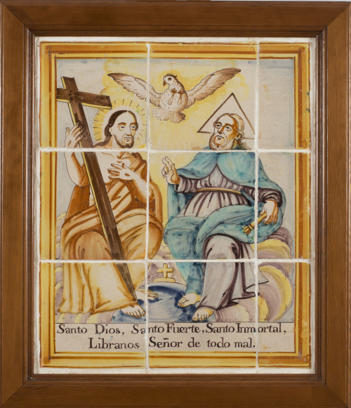 “La Santísima Trinidad”Panel de nueve azulejos de cerámica