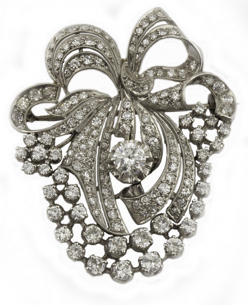 Broche de brillantes c.1930 con lazo rodeado por cascadas d