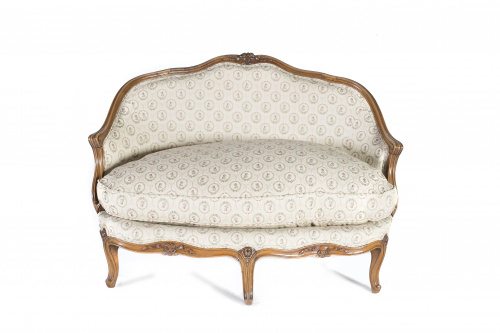 Canapé Luis XV en madera de nogal y tapicería de flores. F