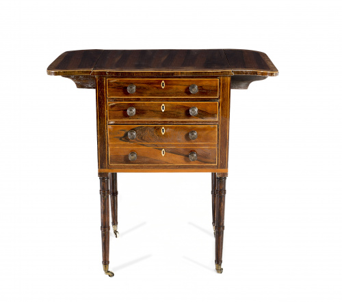 Mesa auxiliar Jorge III con alas y cajones en madera de pal