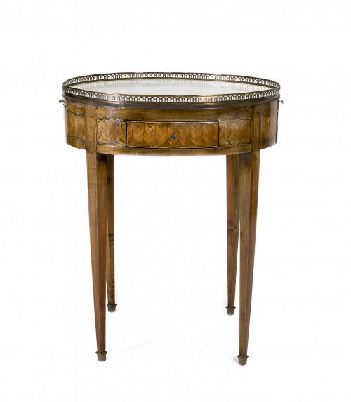 Mesa velador Luis XVI en madera de caoba, palo rosa y tapa 