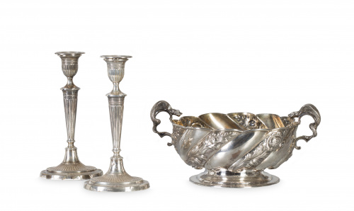 Pareja de candeleros de plata  de estilo Jorge III.Sheffie