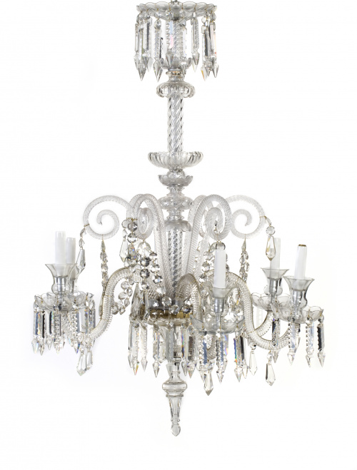 Lámpara de techo de seis brazos en cristal tallado.Posible