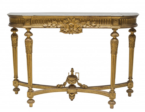 Consola de estilo Luis XVI de madera estucada y dorada.Tra