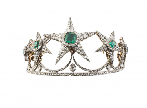 Diadema S. XIX con cinco centros desmontable de estrellas d