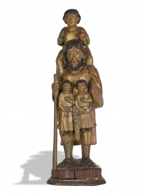 “San Cristóbal” en madera tallada y dorada.Escuela navarr