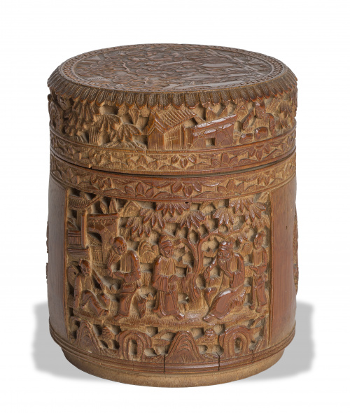 Caja en bambú tallado.Trabajo chino, S. XIX