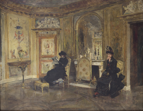 ESCUELA ESPAÑOLA, SIGLO XIXInterior con damas elegantes