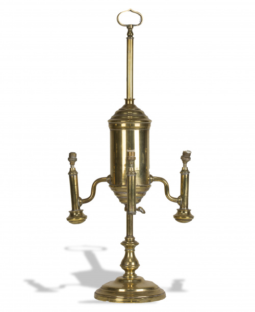  Lámpara de aceite de tres luces en bronce, S. XIX