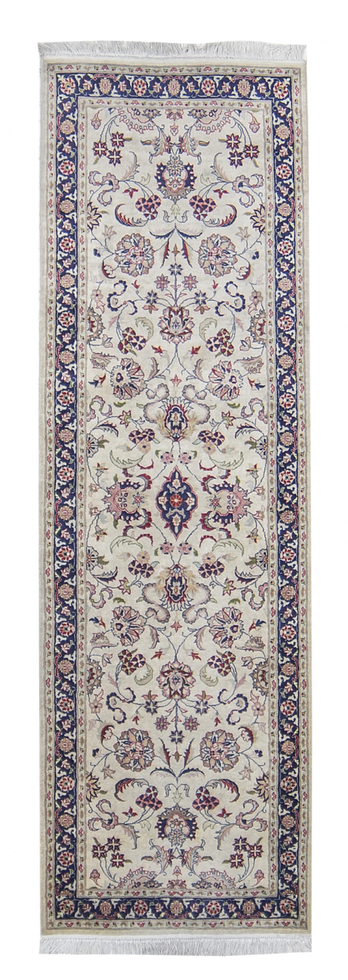 Alfombra de pasillo en lana con motivo floral sobre campo b