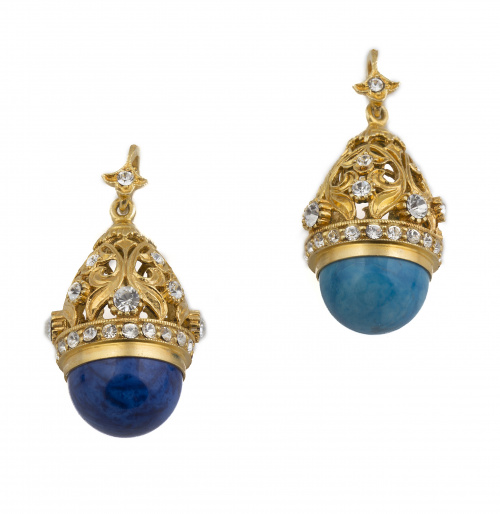 Pareja de charms colgantes en forma de huevo en plata dorad