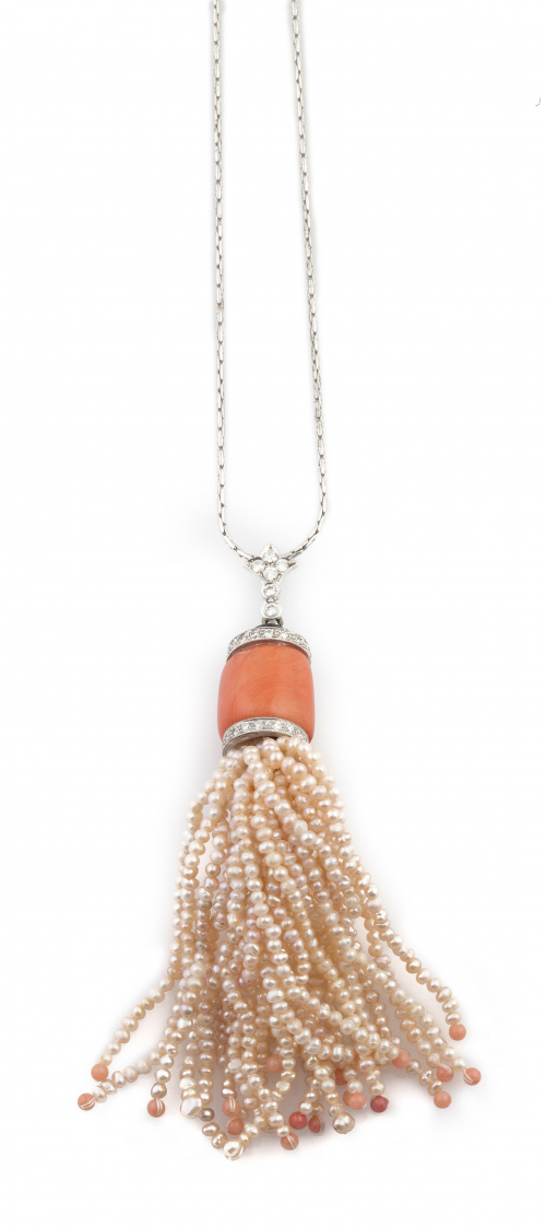 Colgante de estilo Art-Decó con flor de lis de brillantes, 