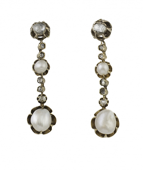 Conjunto de pendientes y pendentif victorianos con perlas f