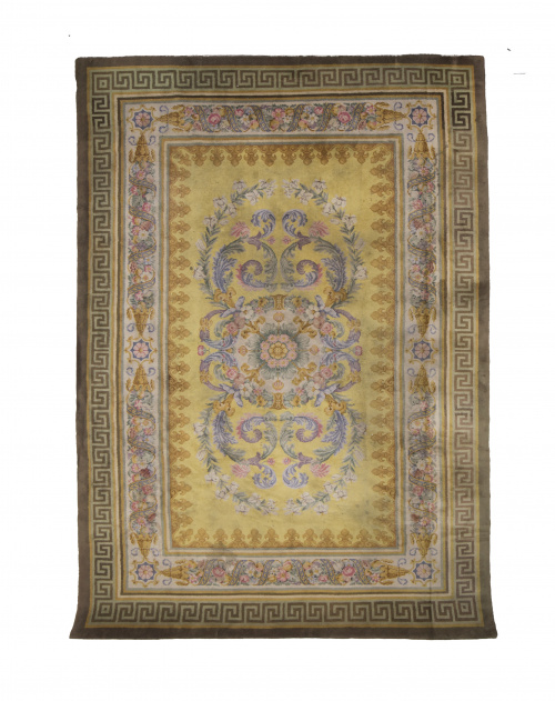 Alfombra en lana de campo beige, en lana de nudo español, c