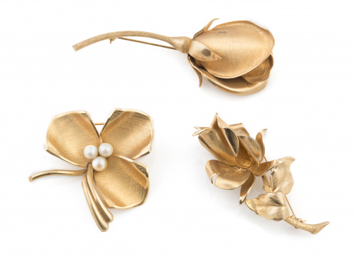 Lote de dos broches vintage años 60 con diseño de flor