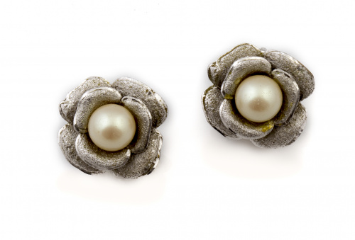 Lote de pendientes y sortija flor vintage años 60 con perla