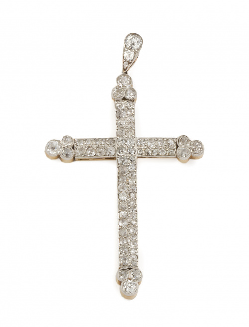 Cruz colgante de pp. s.XX cuajada de brillantes de talla an