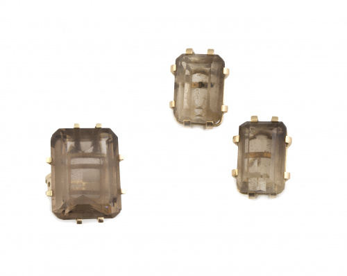 Conjunto de pendientes y sortija de cuarzos ahumados de tal