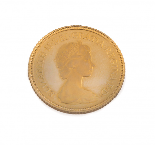 Moneda proof de medio soberano de Isabel II 1980 en oro de 