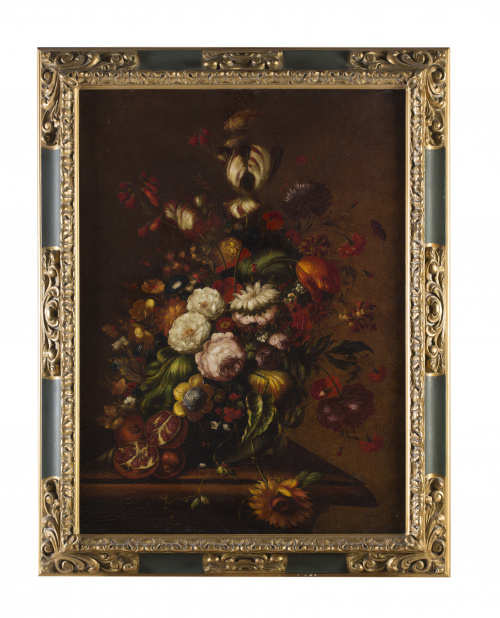 ESCUELA ESPAÑOLA, h. 1900Pareja de bodegones de flores