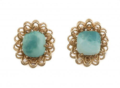 Pendientes en forma de flor concabuchones cuadrangulares de