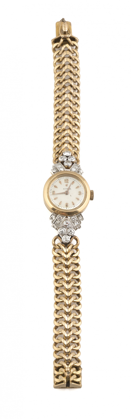 Reloj-Joya CYMA años 40 con brazalete en oro de 18K y brill