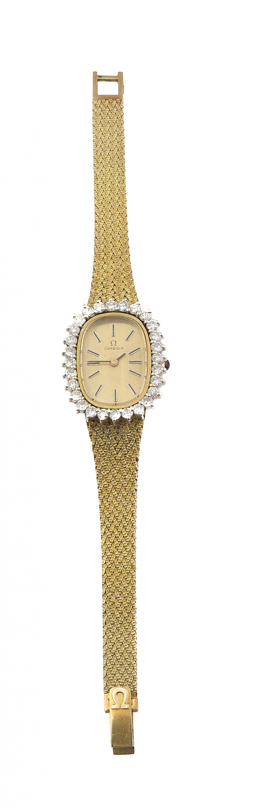 Reloj OMEGA en oro amarilo de 18K y brillantes, años 70