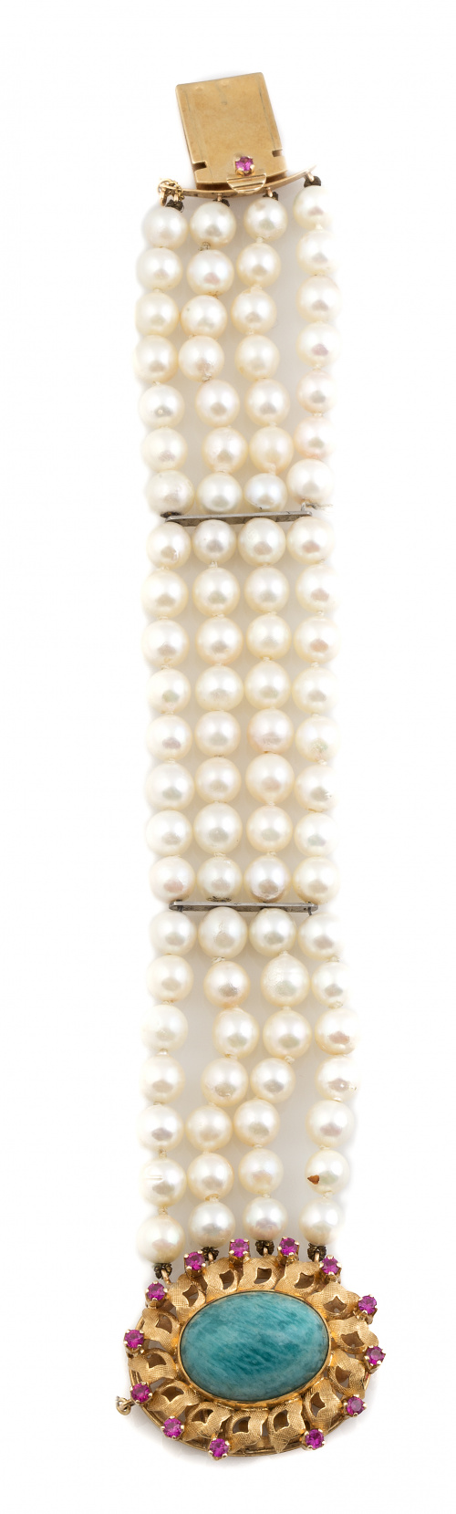 Pulsera de cuatro hilos de perlas cultivadas con gran cierr