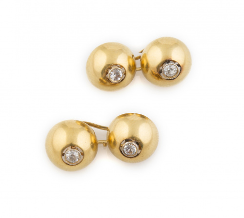 Gemelos dobles c.1920 de botones semiesféricos con brillant