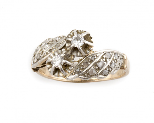 Sortija tu y yo dos btes talla antigua y bandas de diamante