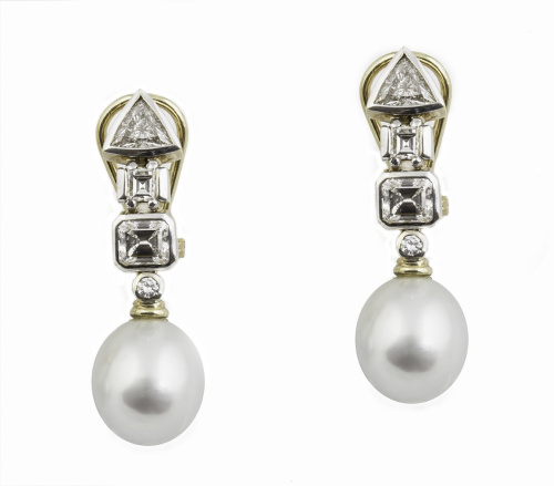 Pendientes largos de brillantes y perlas Australianas colga